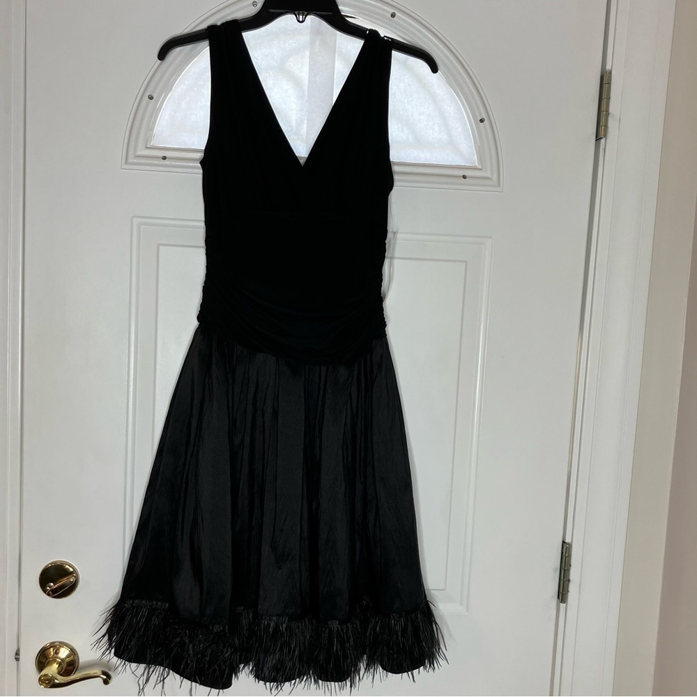 - S L Fashions black feather border party dress size 8 - Picture 3 of 10